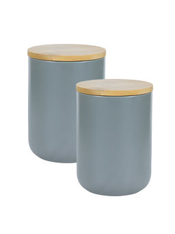 The Better Home - Ceramic Jars with Bamboo Lid, 800Ml, Grey (Pack of 3)
