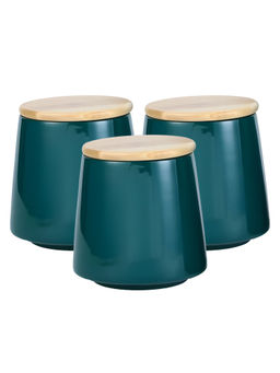 The Better Home - Ceramic Jars with Bamboo Lid, 800Ml, Black-Gold (Pack of 3)