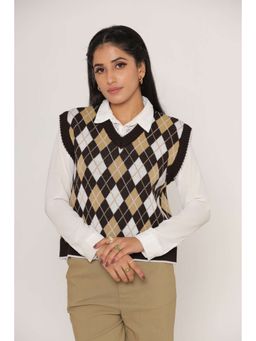 KASMA - Stylish Oversized Checkered V-neck Sweater Vest For Women