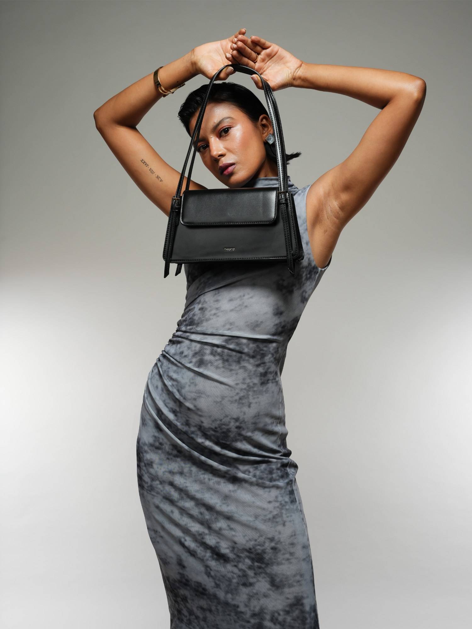 Black Strip Shoulder Hand Bag