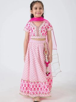 Hopscotch - Lace Floral Lehenga and Choli with Dupatta