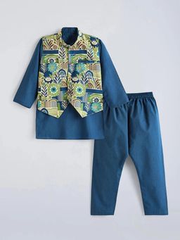 Hopscotch - All-Over Print Cotton Jacket with Kurta and Pajama