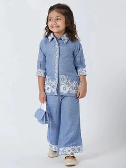 Hopscotch - Floral Embroidered Collared and Pant
