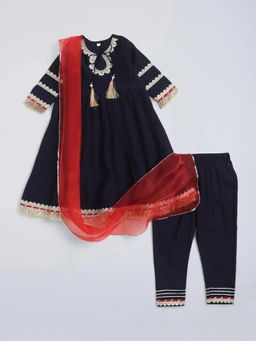 Hopscotch - Lace Embellished Anarkali Kurta and Pant with Dupatta