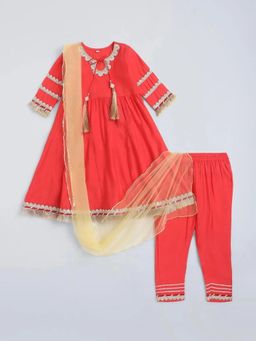 Hopscotch - Lace Embellished Anarkali Kurta and Pant with Dupatta