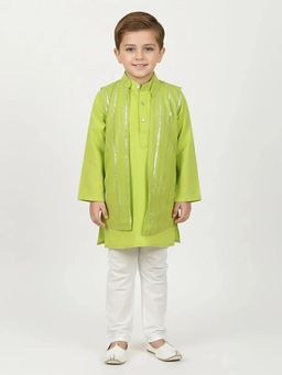 Hopscotch - Cotton Foil Print Jacket with Kurta and Pajama