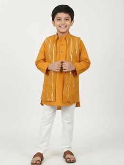 Hopscotch - Cotton Foil Print Jacket with Kurta and Pajama