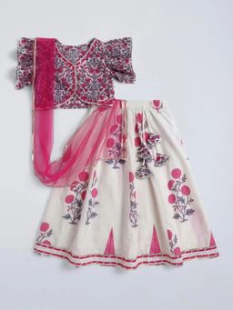 Hopscotch - Floral Lace Lehenga and Choli with Dupatta