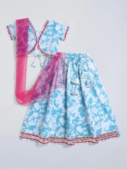 Hopscotch - Floral Lace Lehenga and Choli with Dupatta