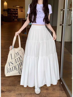 PARTIQ - Women White Solid Maxi Skirt