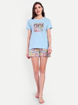 Bedtime Story - Blue Peanut Comic T-shirt with Shorts