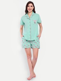 Bedtime Story - Green Notch Collar Shorts with Shirt