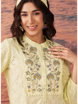 Lakshita - Yellow Sorbet Embroidered Schiffli Cotton for Women Casual Top