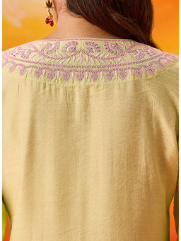 Lakshita - Kora Yellow Cotton Blend Embroidered Kurta and Pant with Dupatta