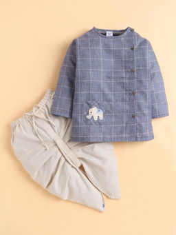 Polka Tots - Cotton Full Sleeve Checks Kurta With Dhoti