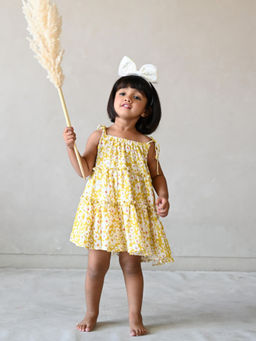 JILMIL - Girls Yellow Floral Rayon Dress