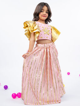 JILMIL - Girls Pink Cotton Embellished Choli with Lehenga (Set of 2)