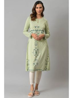 W - Green Printed Winter Kurta
