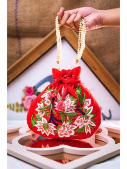 NR by Nidhi Rathi - Red Embroidered Potli Bag