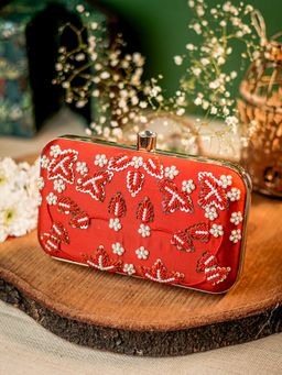 NR by Nidhi Rathi - Red and White Embellished Box Clutch