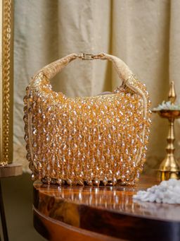 NR by Nidhi Rathi - Womens Gold Pearl Embellished Purse Clutch