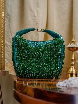 NR by Nidhi Rathi - Womens Green Pearl Embellished Purse Clutch