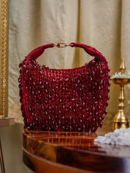 NR by Nidhi Rathi - Womens Maroon Pearl Embellished Purse Clutch