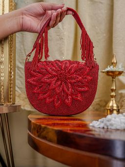 NR by Nidhi Rathi - Womens Maroon Embellished Foldover Clutch