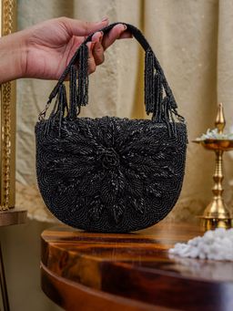 NR by Nidhi Rathi - Womens Black Embellished Foldover Clutch