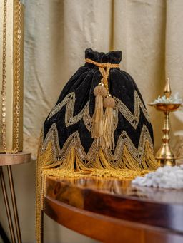 NR by Nidhi Rathi - Womens Black and Gold Embellished Potli Bag