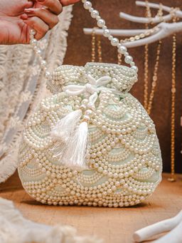 NR by Nidhi Rathi - White Pearl Embellished Potli Bag