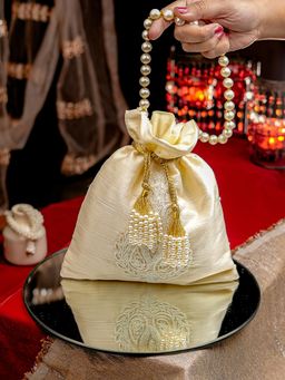 NR by Nidhi Rathi - Cream and Gold-Toned Embellished Potli Bag