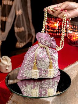 NR by Nidhi Rathi - Purple and White Embellished Potli Bag