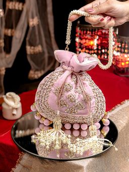 NR by Nidhi Rathi - Pink and Gold Embellished Potli Bag