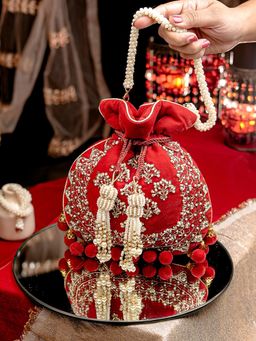 NR by Nidhi Rathi - Red and Gold Embellished Potli Bag