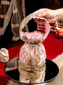 NR by Nidhi Rathi - Pink and Gold-Toned Embellished Potli Bag