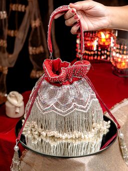 NR by Nidhi Rathi - Red and White Embellished Potli Bag