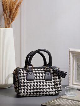 NR by Nidhi Rathi - White and Black Printed Structured Handbag With Detachable Strap