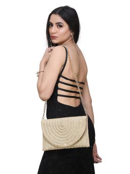 NR by Nidhi Rathi - Gold-Toned Embroidered Envelope Sling Bag