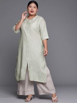 Extra love by Libas - Plus Size Women Green Printed Chanderi Silk Kurtas for Women