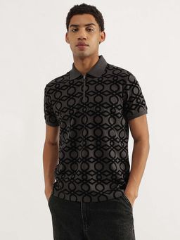 United Colors of Benetton - Grey Printed Regular Fit Polo T-Shirt