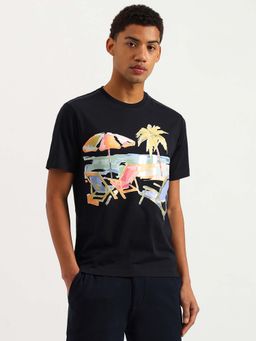 United Colors of Benetton - Navy Blue Printed Relaxed Fit T-Shirt