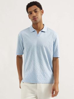 United Colors of Benetton - Blue Self Design Relaxed Fit Polo T-Shirt