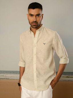 Perch - Cream Stripes Slim Fit Shirt
