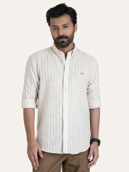 Perch - Beige Stripes Relaxed Fit Shirt