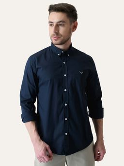 Perch - Navy Blue Solid Slim Fit Shirt