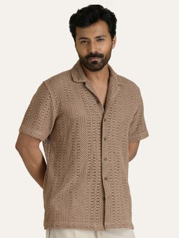 Perch - Brown Self Design Relaxed Fit Shirt