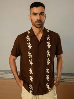 Perch - Brown Printed Relaxed Fit Shirt