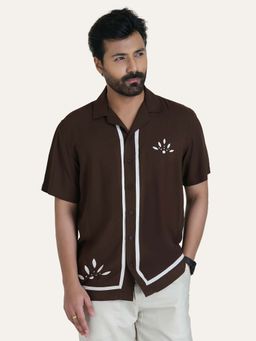 Perch - Brown Printed Relaxed Fit Shirt