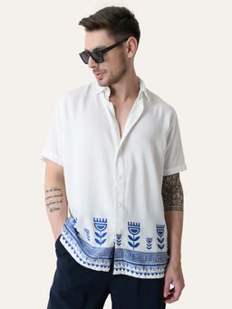 Perch - Off White Printed Relaxed Fit Shirt